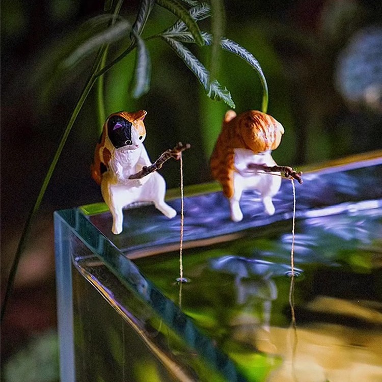 Aquarium Planet - Mini-visserijkat-ornament voor aquarium, creatief hangend aquariumdecor,